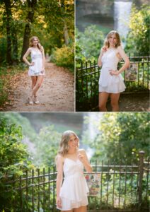 water senior session at minnehaha falls