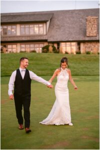 Bride and groom during golden hour at Rush Creek Golf Club in Maple Grove Minnesota