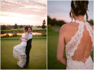 Bride and groom during golden hour at Rush Creek Golf Club in Maple Grove Minnesota